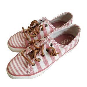 New Women's Sperry Top-Sider  Seacoast Muti Stripe Boat Shoes 6.5  M Red White